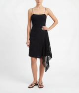 Ingrid Black Short Wrap Skirt with Macrame Trim