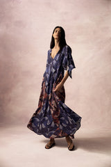 blue and red patterned full-length kaftan