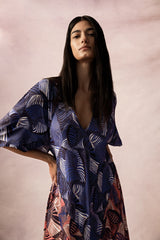 blue and red patterned full-length kaftan