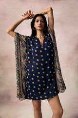 short navy blue and polka dot kaftan with belt