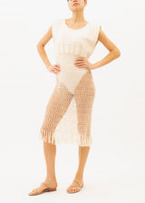 ecru knee-length cover-up style dress