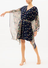 short navy blue and polka dot kaftan with belt