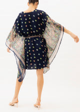 short navy blue and polka dot kaftan with belt
