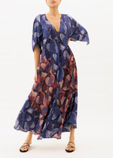 blue and red patterned full-length kaftan