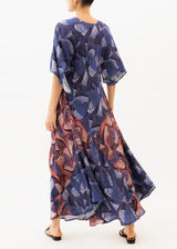 blue and red patterned full-length kaftan