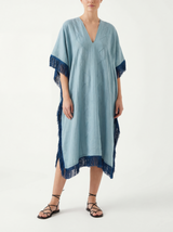 Kimberly denim blue kaftan with fringes
