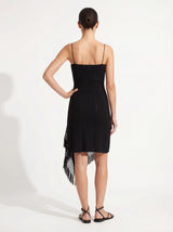 Ingrid Black Short Wrap Skirt with Macrame Trim