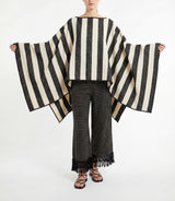 Marina Ecru and Black Horizontal Stripe Poncho