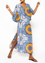 Pattern silk kimono dress