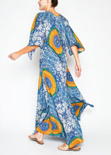 Blue and yellow printed kaftan