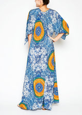 Blue and yellow printed kaftan