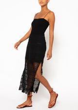 Black macrame slit skirt