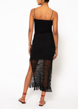 Black macrame slit skirt