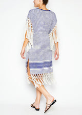 Striped blue macrame fringe dress
