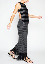 black and white striped cotton trim pants