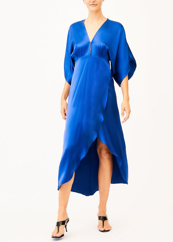 blue silk maxi dress