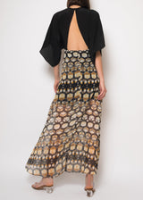 Plunging silk neck open back dress