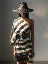 Black/ecru cotton striped shawl