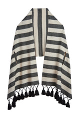 Black/ecru cotton striped shawl