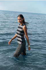 black and white striped cotton trim pants