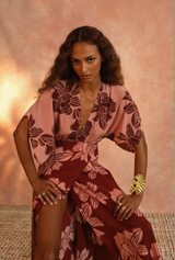 two tone pink floral maxi dress