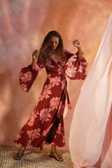 floral pink maxi wrap dress