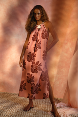 two toned tassel detail pink floral maxi dress