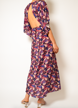 pink print backless midi dress