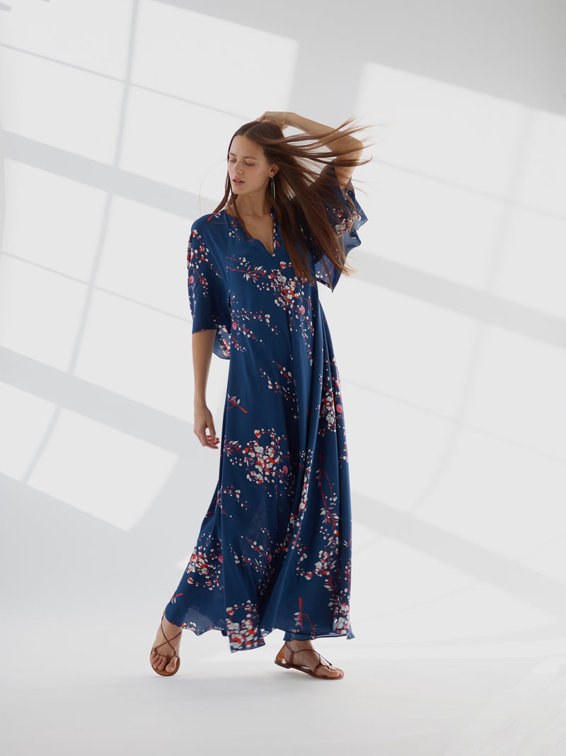 Penelope Navy Floral Maxi Kaftan