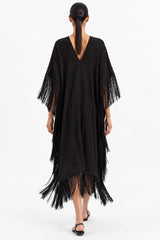 Kimberly Black Cotton Fringe Kaftan