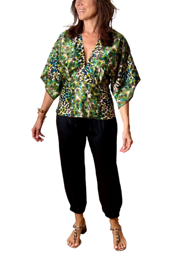 Kara Green Leopard Print Blouse