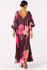 Beatriz V neck Maxi dress in a Brown Pink Floral print