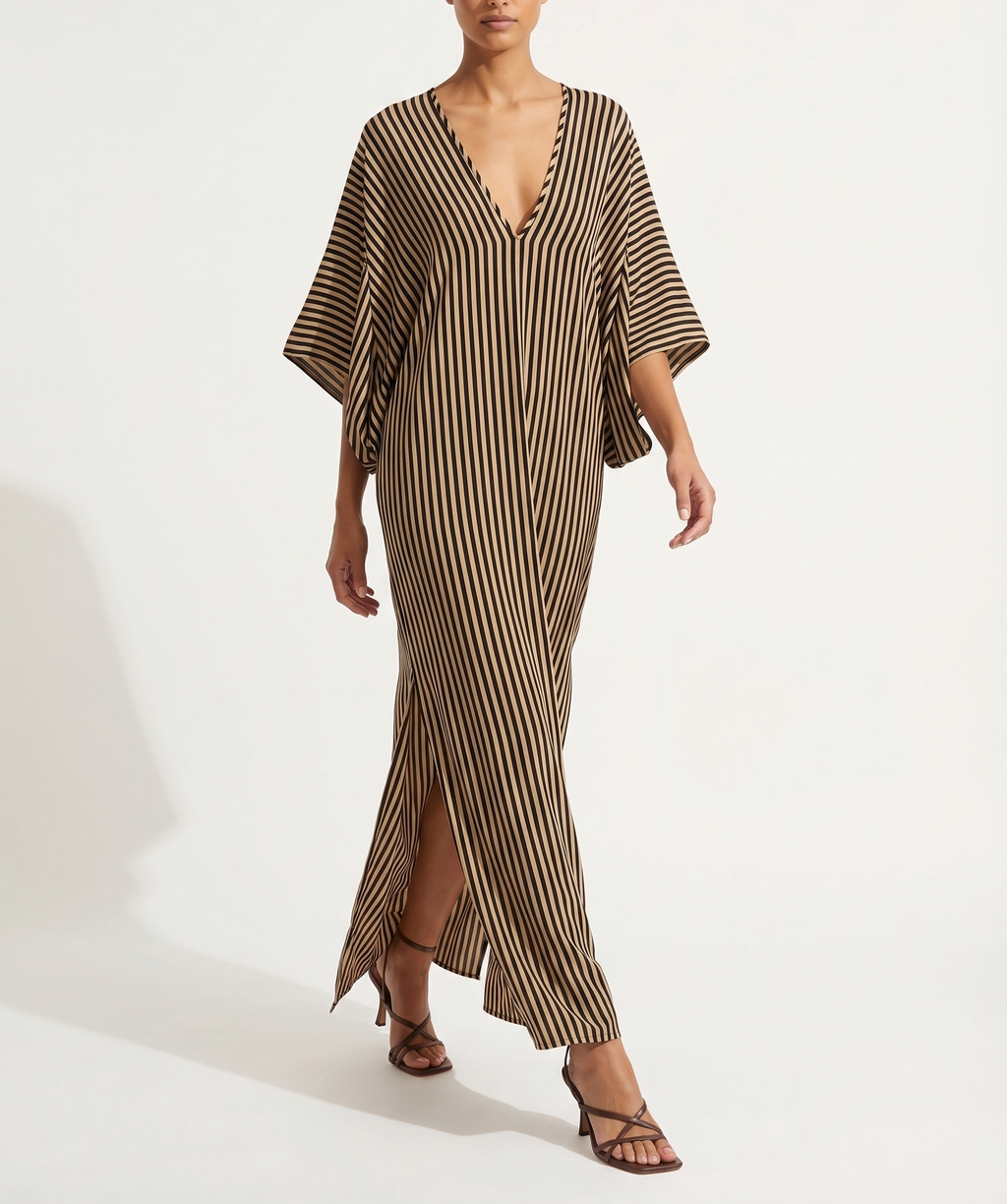 beatriz maxi dress with side slit Beatriz navy and beige striped maxi dress Medium