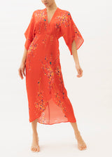 Orange Japanese vine print maxi dress