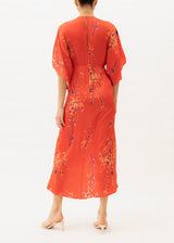 Orange Japanese vine print maxi dress