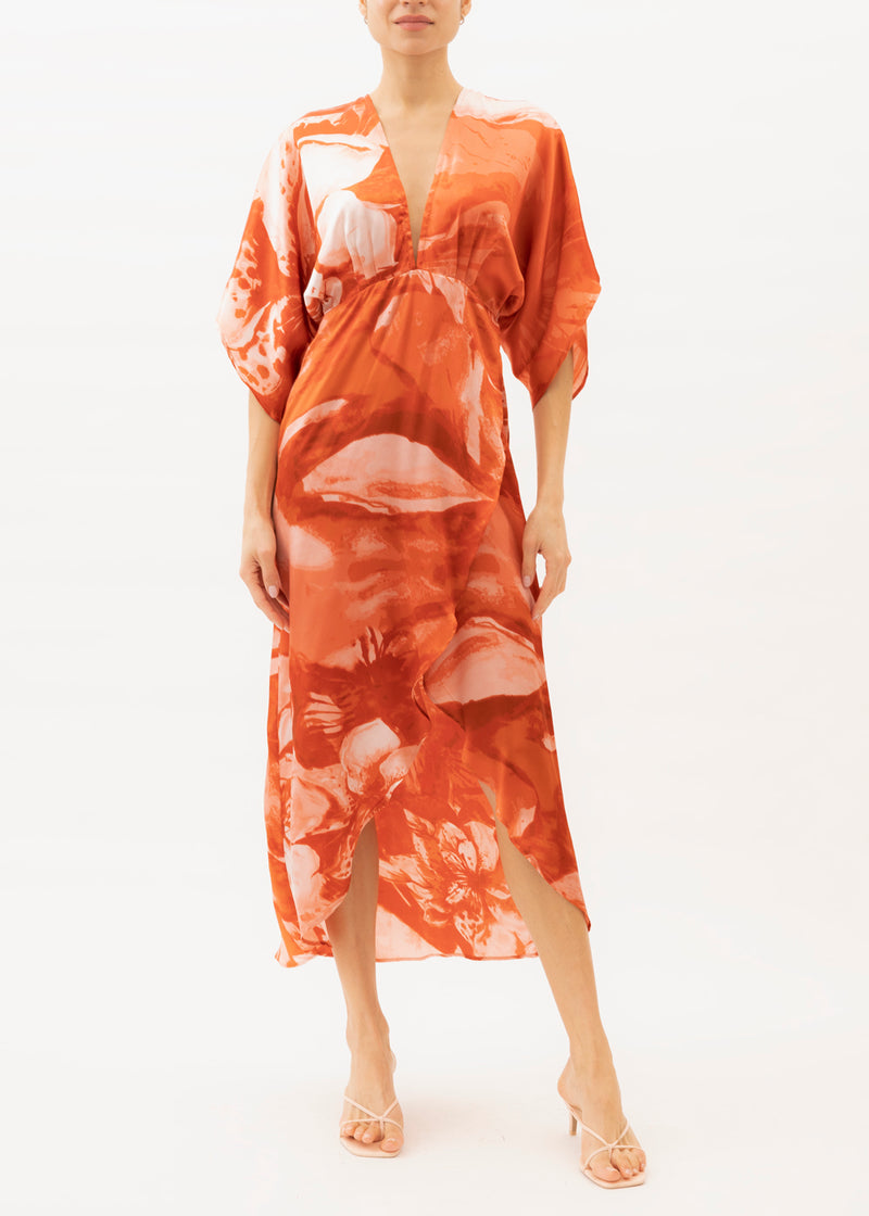 Orange Floral silk maxi dress