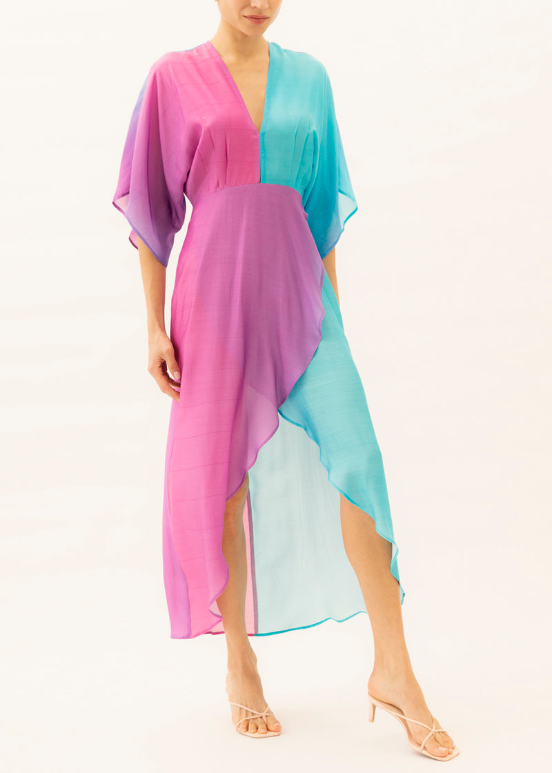 ombre pink and blue maxi dress