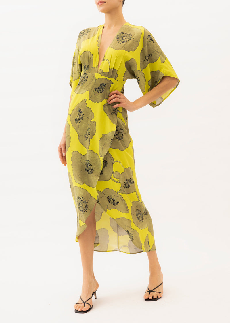 Chartreuse floral maxi dress