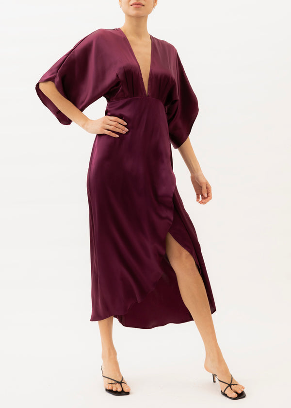 Burgundy silk maxi dress