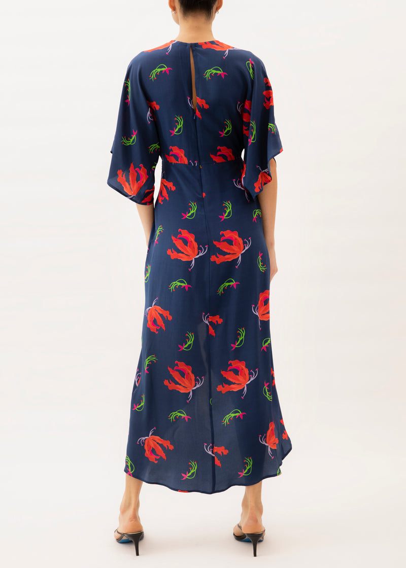 Navy blue maxi dress with red flowers