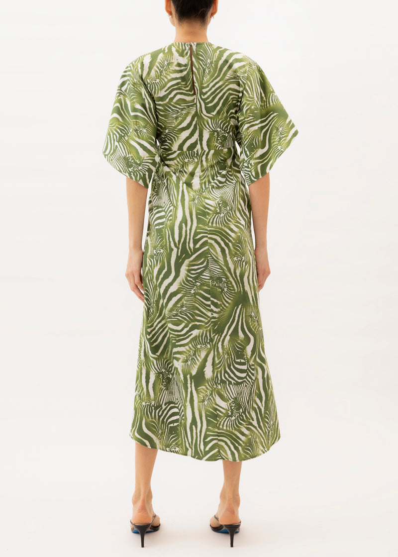 Green abstract zebra print maxi dress