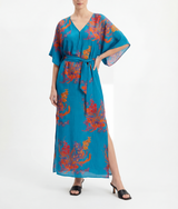 Norma Maxi Mid Sleeve Green Orchid Floral Print Dress