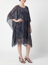 Nikki Boatneck Short Kaftan Dark Green Floral Print