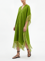 Kimberly sage green kaftan with fringes