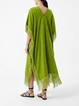 Kimberly sage green kaftan with fringes