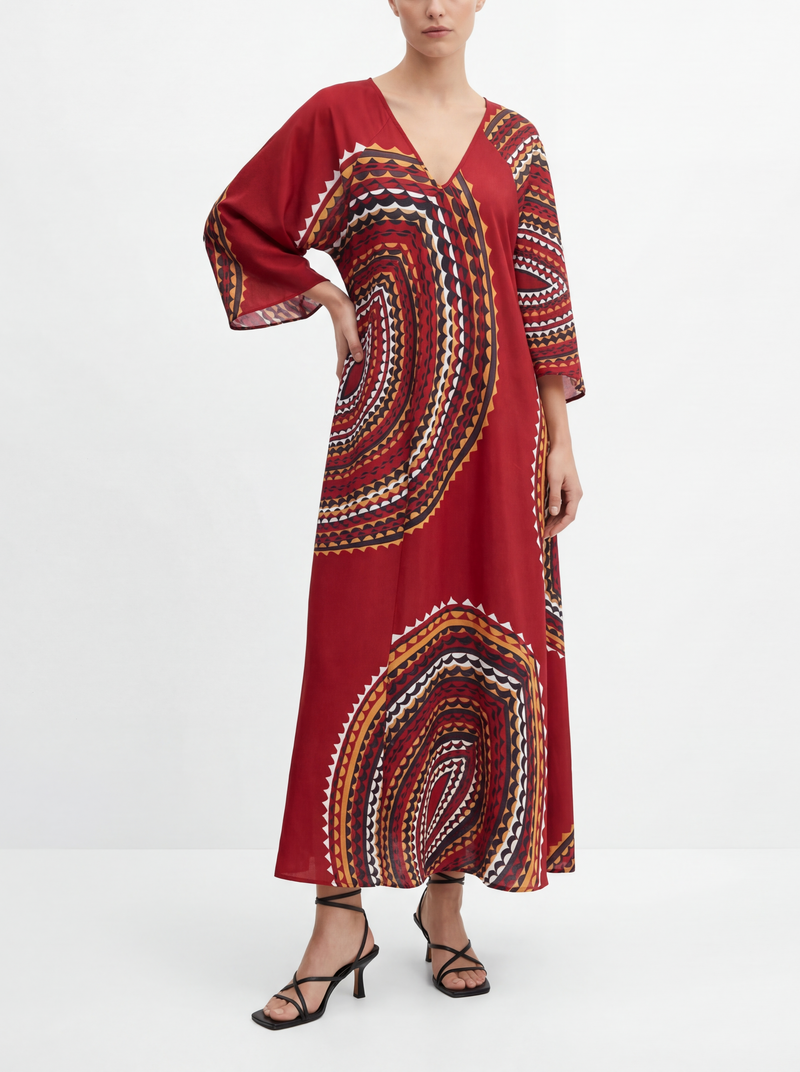 maxi caftan dress Penelope Maxi Caftan Bronze Abstract Pattern