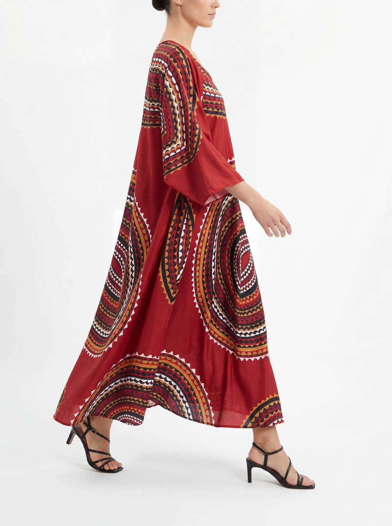 maxi caftan dress Penelope Maxi Caftan Bronze Abstract Pattern