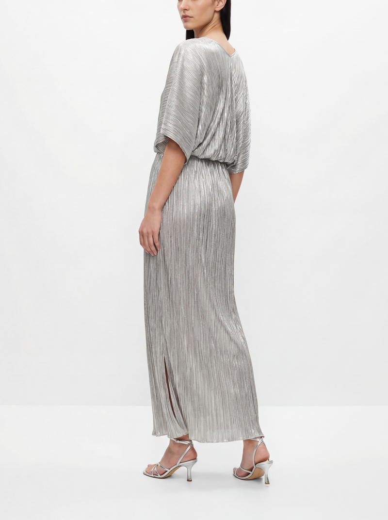 long silver dress Norma Silver plisse long dress – Jaline Resort
