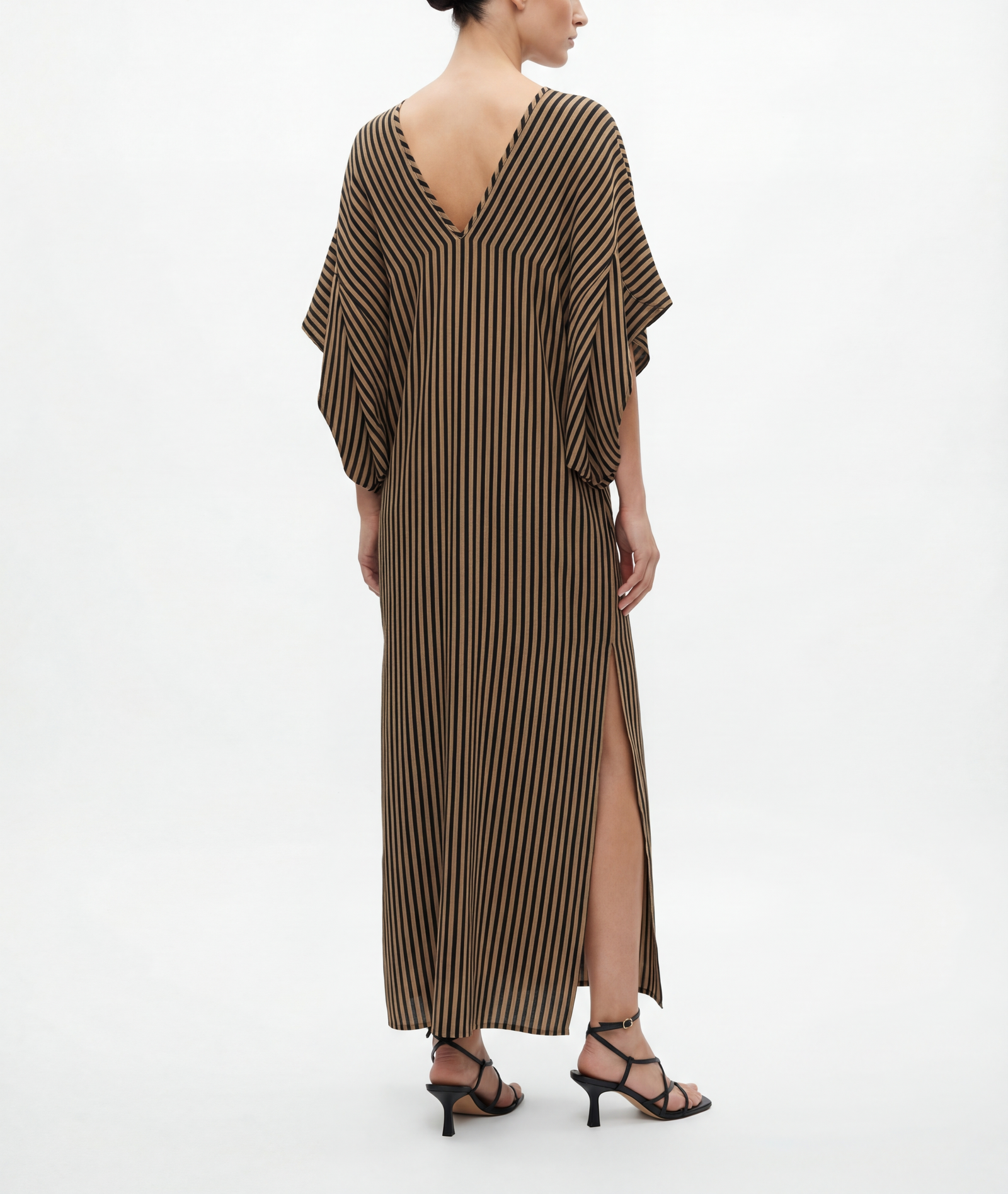 black and tan striped maxi dress Ralph Lauren Women's Black Tan Striped Maxi Dress New