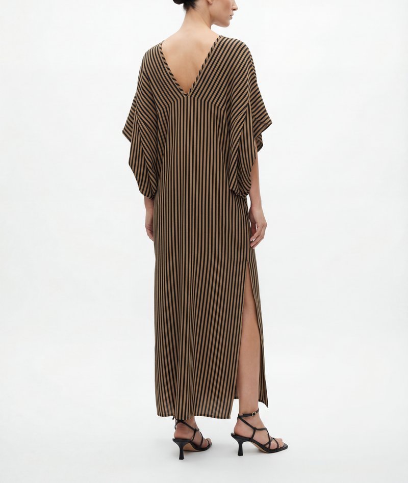 chinese dress ladies Brown & Cream Stripe Low-Waist Halter Maxi Dress